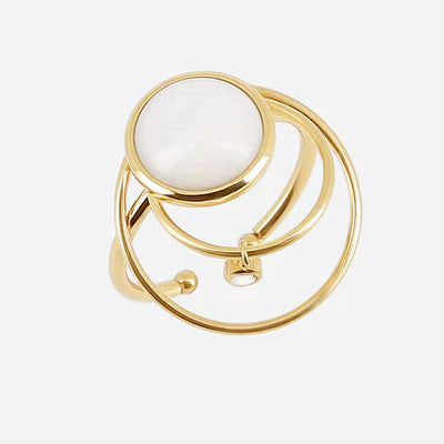 Bague Maiane Zag dorée multi-anneaux avec pierre blanche