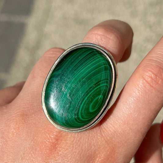 Bague malachite argent 925 ovale pierre naturelle verte