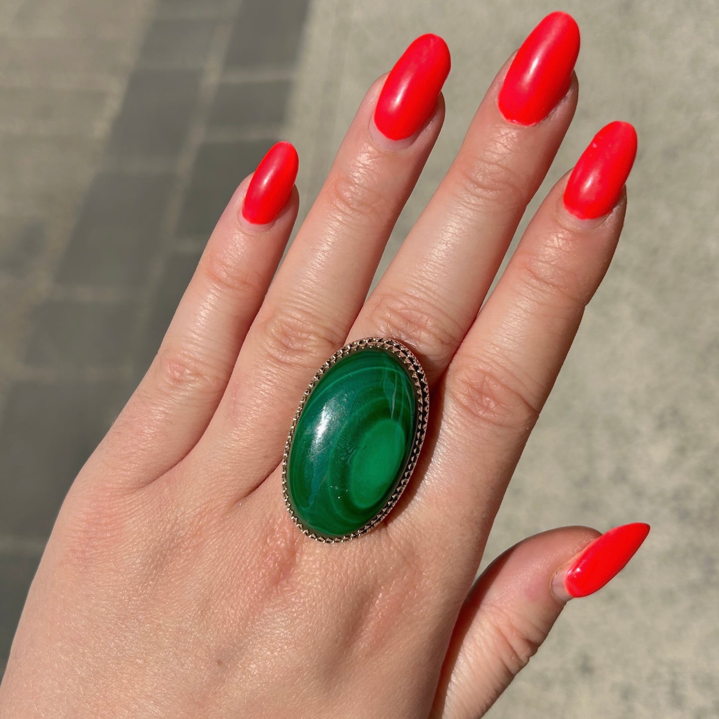 Bague malachite ovale argent 925 sertie pierre naturelle verte