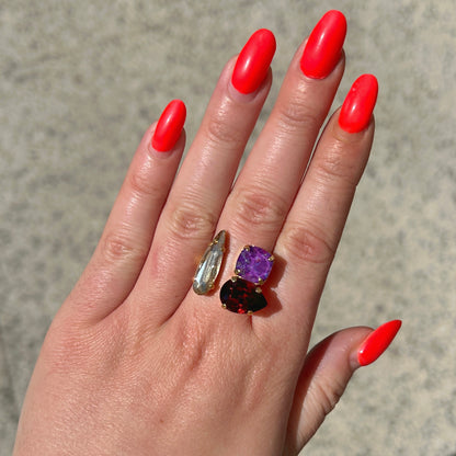 Bague réglable Crézus design moderne violet rouge