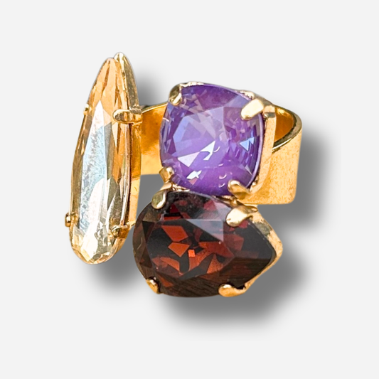 Bague Mavea Violet Crézus cristal violet et rouge