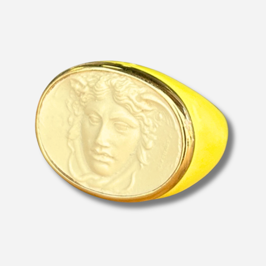 Bague Médusa jaune Grandtour Collection visage ivoire contour doré
