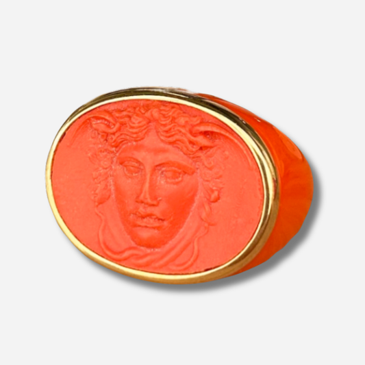 Bague Médusa orange Grandtour Collection visage relief orange doré
