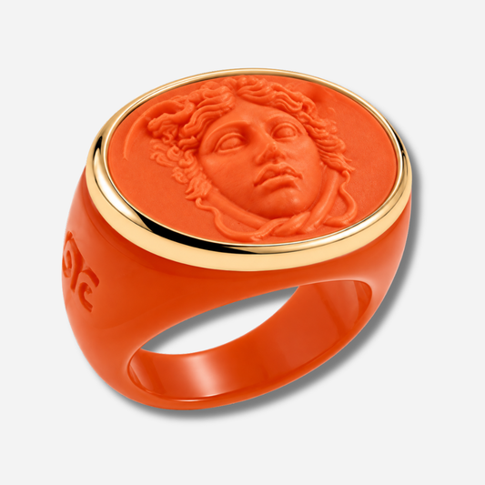 Bague Médusa orange Grandtour Collection visage relief orange doré