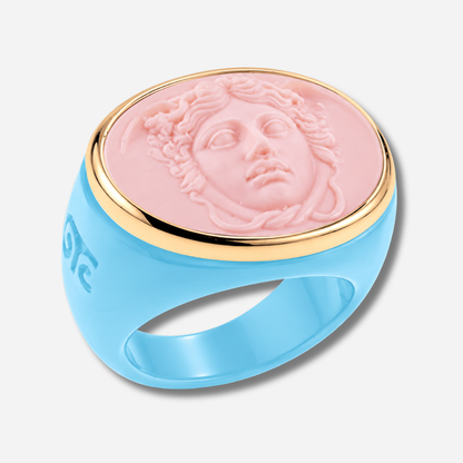 Bague Médusa rose bleu ciel Grandtour Collection pastel visage relief