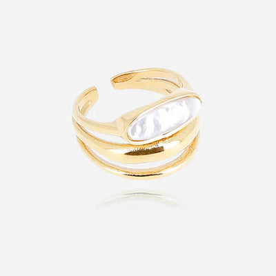 Bague Nacar Zag dorée ajustable avec pierre ovale en nacre