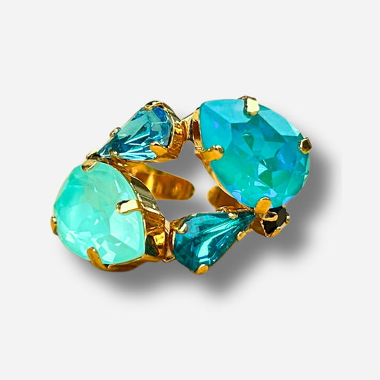 Bague Naira Bora Crézus pierres turquoise aqua doré réglable