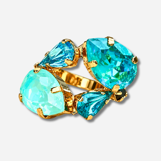 Bague Naira Bora Crézus pierres turquoise aqua doré réglable