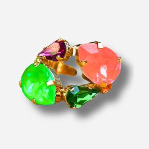 Bague Naira Fluo Crézus pierres vert fluo corail doré réglable