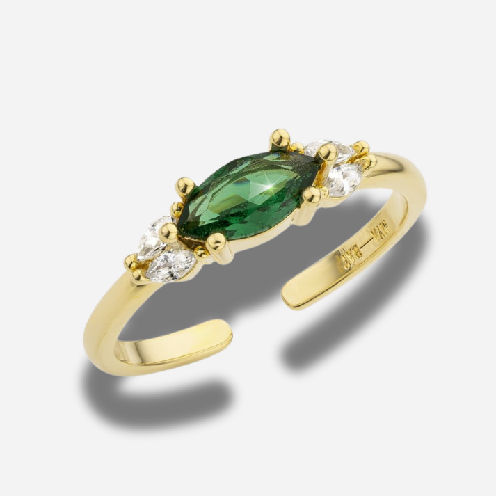 Bague Neptune Mya Bay dorée pierre verte sertie de cristaux