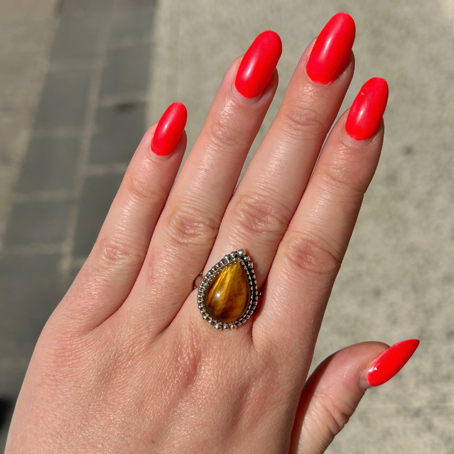 Bague œil de tigre goutte XS argent 925 pierre naturelle