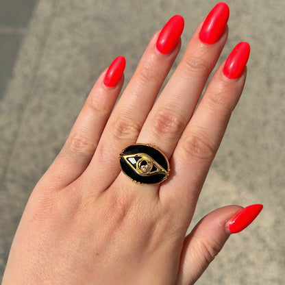 Bague oeil protecteur pierre noire Au Fil de Lo