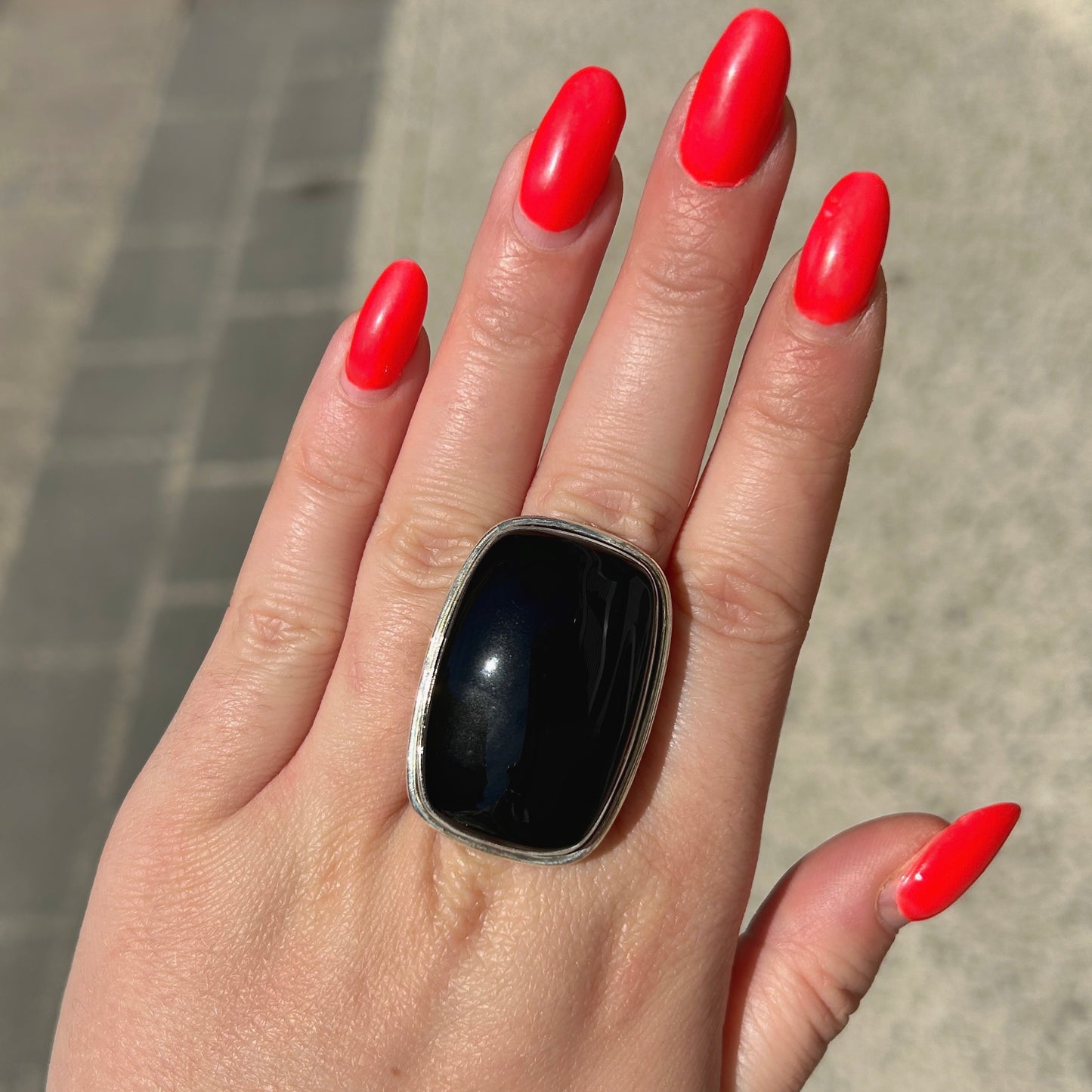 Bague pierre noire onyx rectangle femme argent 925