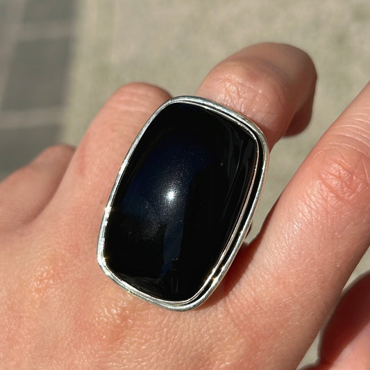 Bague onyx noir rectangle argent 925 pierre naturelle