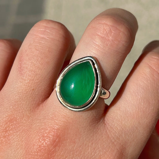 Bague onyx vert goutte argent 925 pierre naturelle