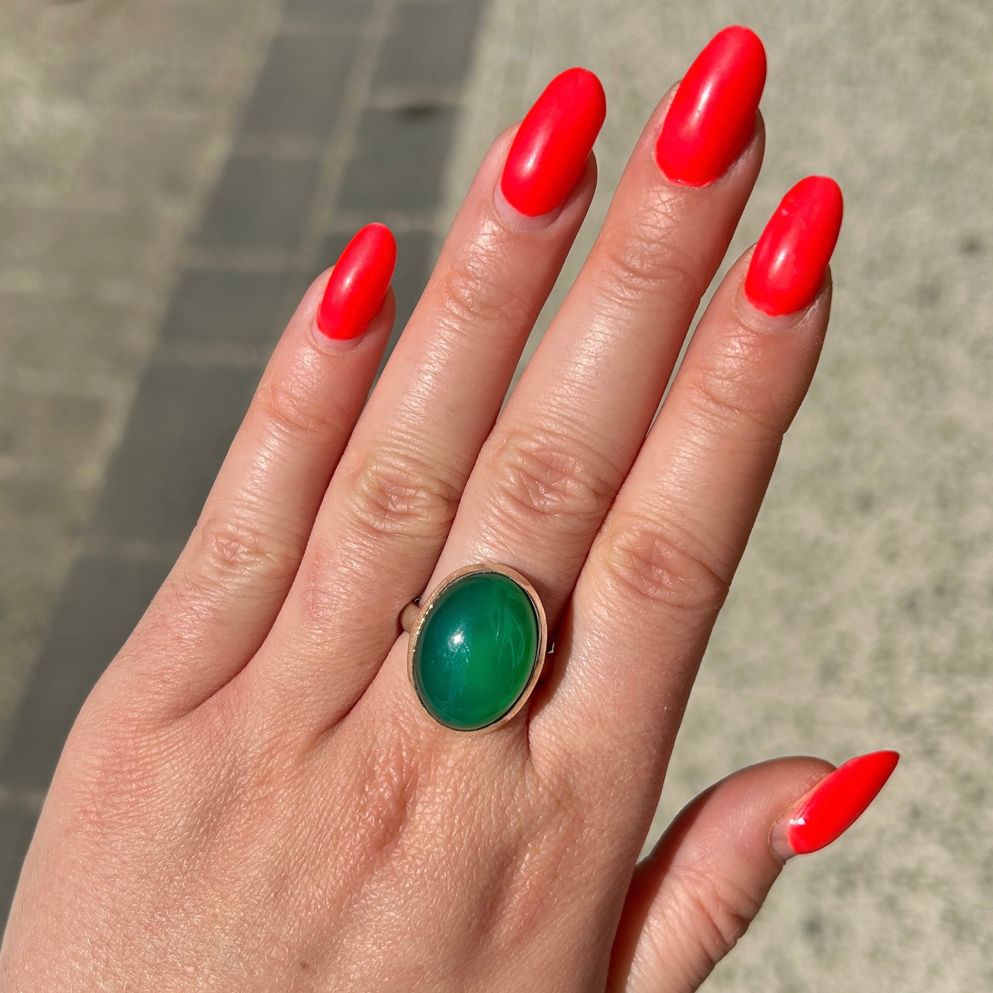Bague onyx vert ronde argent 925 pierre naturelle