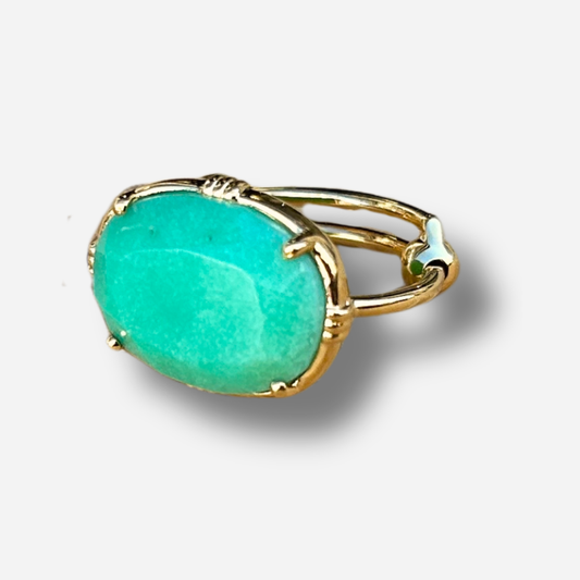 Bague ovale chrysoprase Au Fil de Lo pierre verte naturelle reglable femme dorée
