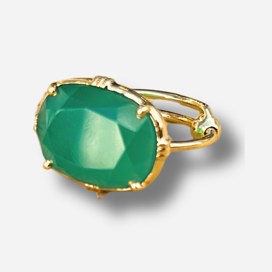 Bague ovale onyx vert Au Fil de Lo pierre naturelle verte reglable femme dorée