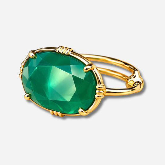 Bague Ovale PM Au Fil de Lo en onyx vert facetté avec monture dorée – Divinity Sète