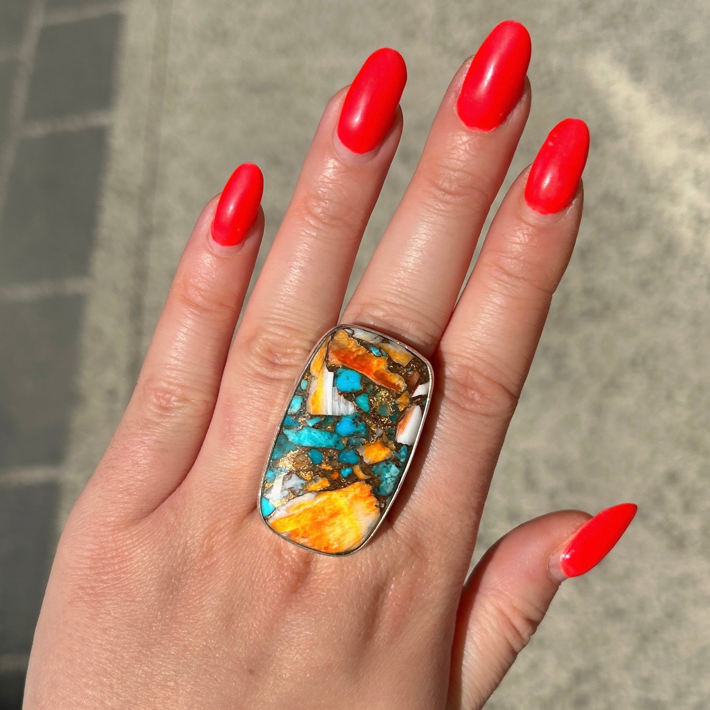 Bague oyster copper turquoise rectangle argent 925 pierre naturelle colorée