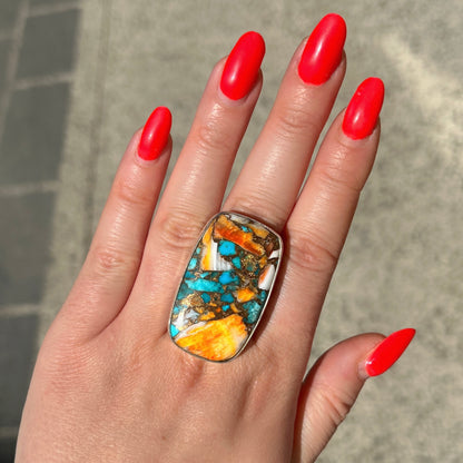 Bague oyster copper turquoise rectangle argent 925 pierre naturelle colorée