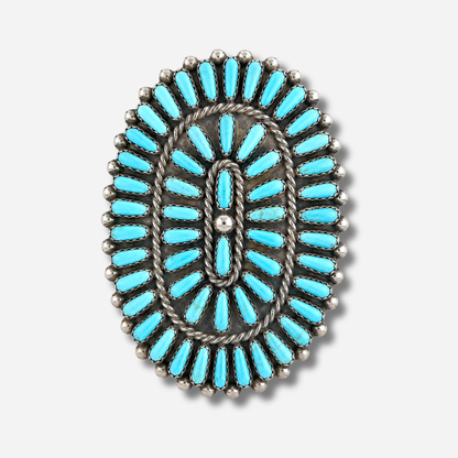 Bague Harpo P02 pièce unique en argent 925 ornée de multiples turquoises véritables serties à la main dans une composition traditionnelle inspirée de l’art Navajo.