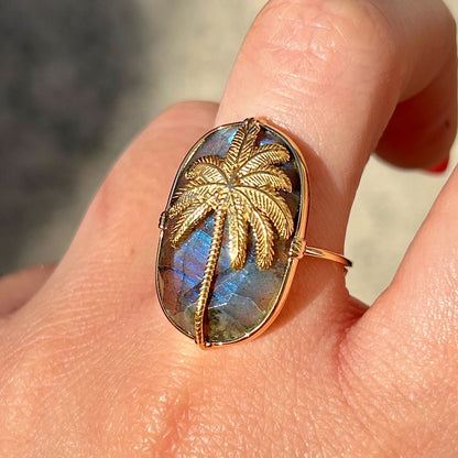 Bague pierre naturelle palmier dorée femme