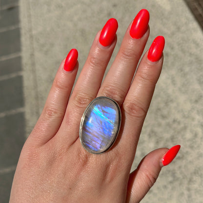 Bague pierre de lune bleue naturelle femme