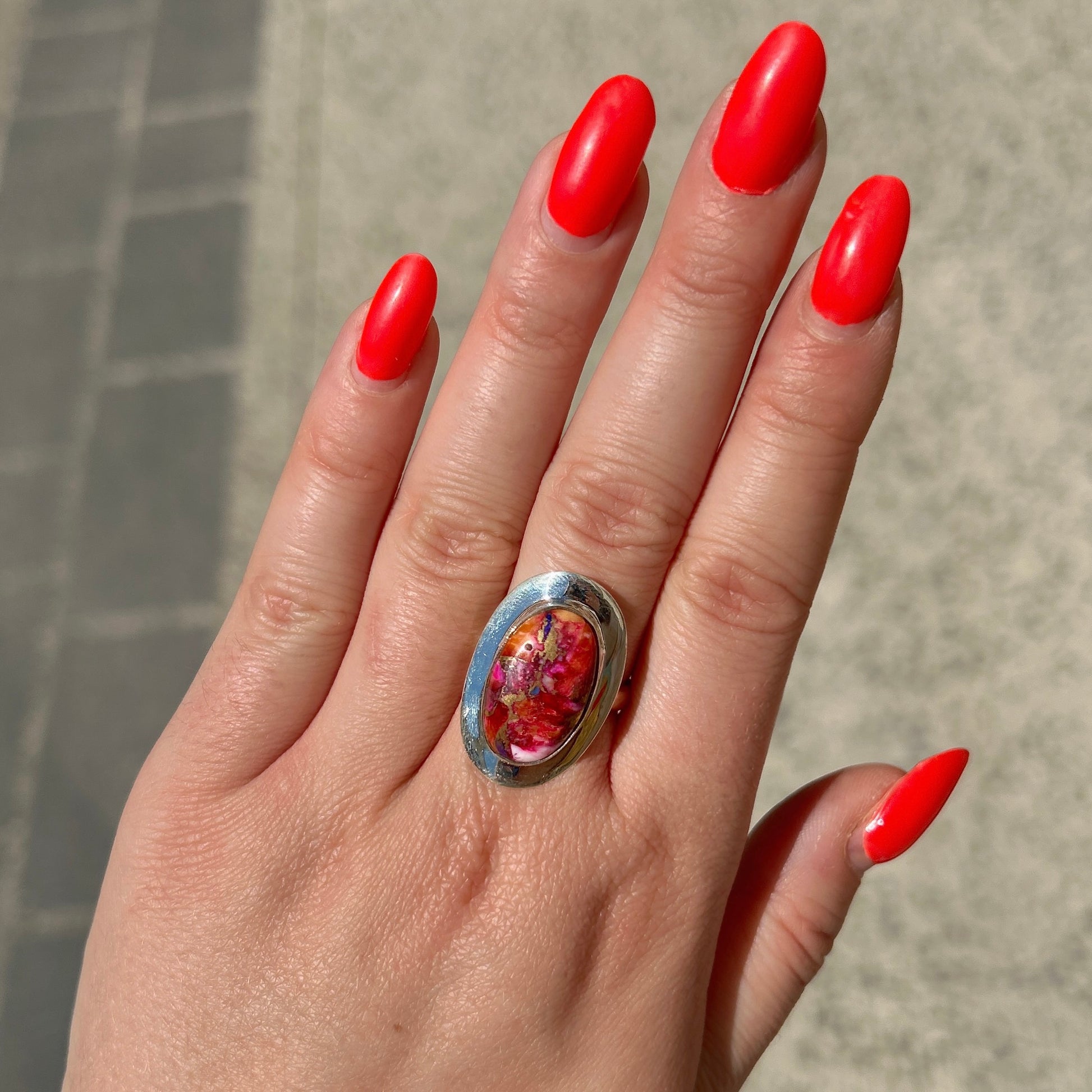 Bague Pink Dahlia argent 925 pierre rose rouge multicolore