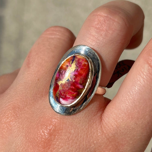 Bague pierre multicolore rose rouge doré femme