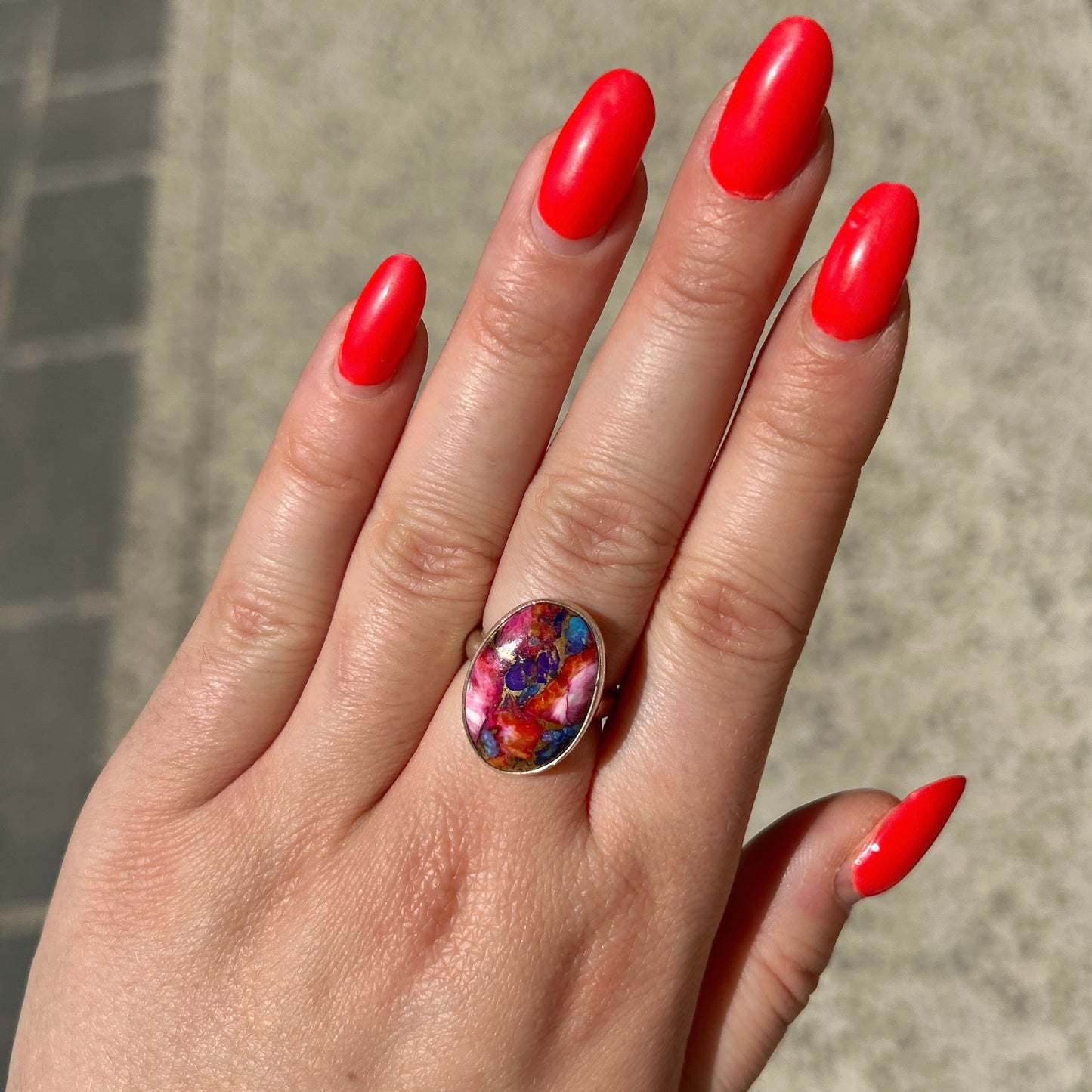 Bague Pink Dahlia XS argent 925 pierre multicolore ovale fine
