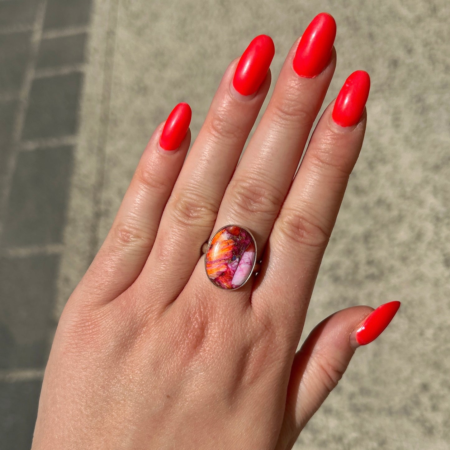 Bague Pink Dahlia XS argent 925 pierre rose orange ovale fine