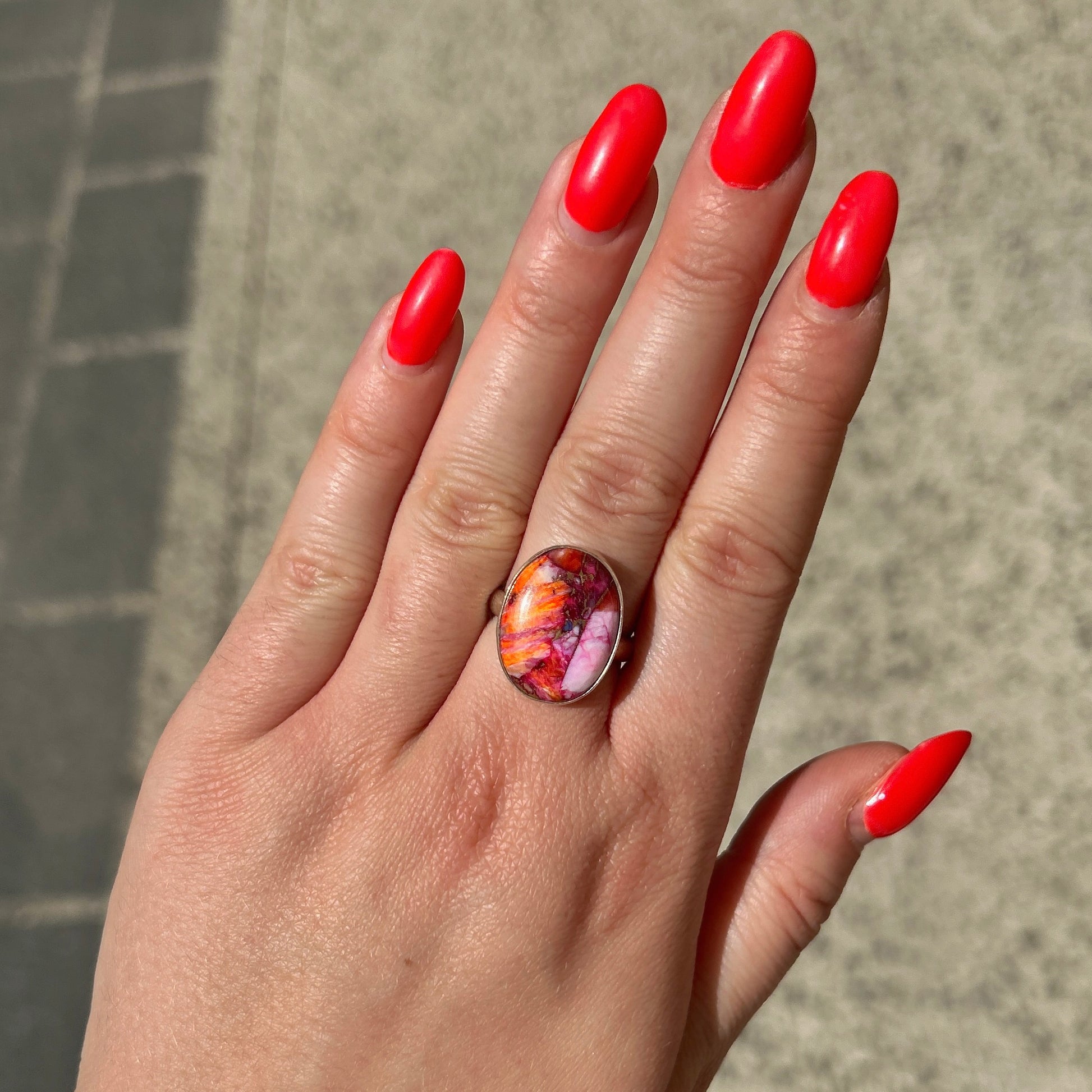 Bague Pink Dahlia XS argent 925 pierre rose orange ovale fine