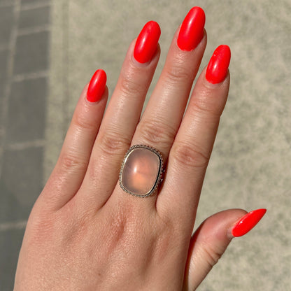Bague quartz rose rectangle argent 925 pierre rose naturelle