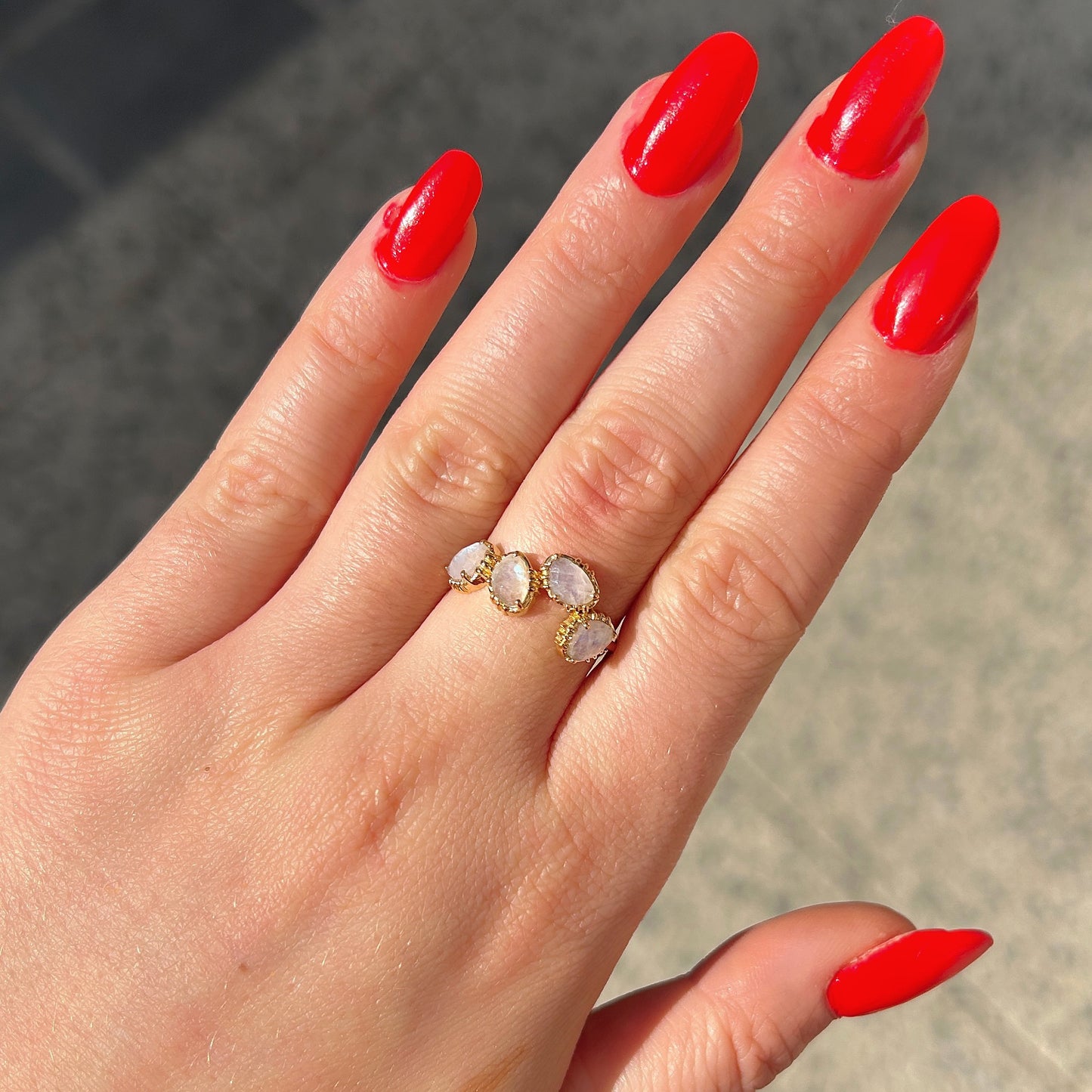 BAGUE - QUATRE PIERRES LABRADORITE BLANCHE