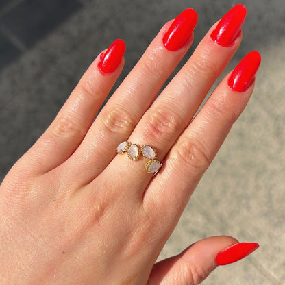 BAGUE - QUATRE PIERRES LABRADORITE BLANCHE