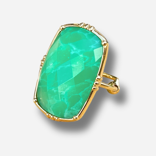Bague rectangle GM chrysoprase Au Fil de Lo pierre naturelle verte reglable femme dorée