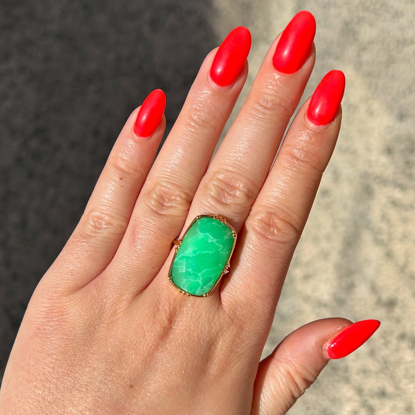 Grande bague pierre verte chrysoprase femme bijou statement