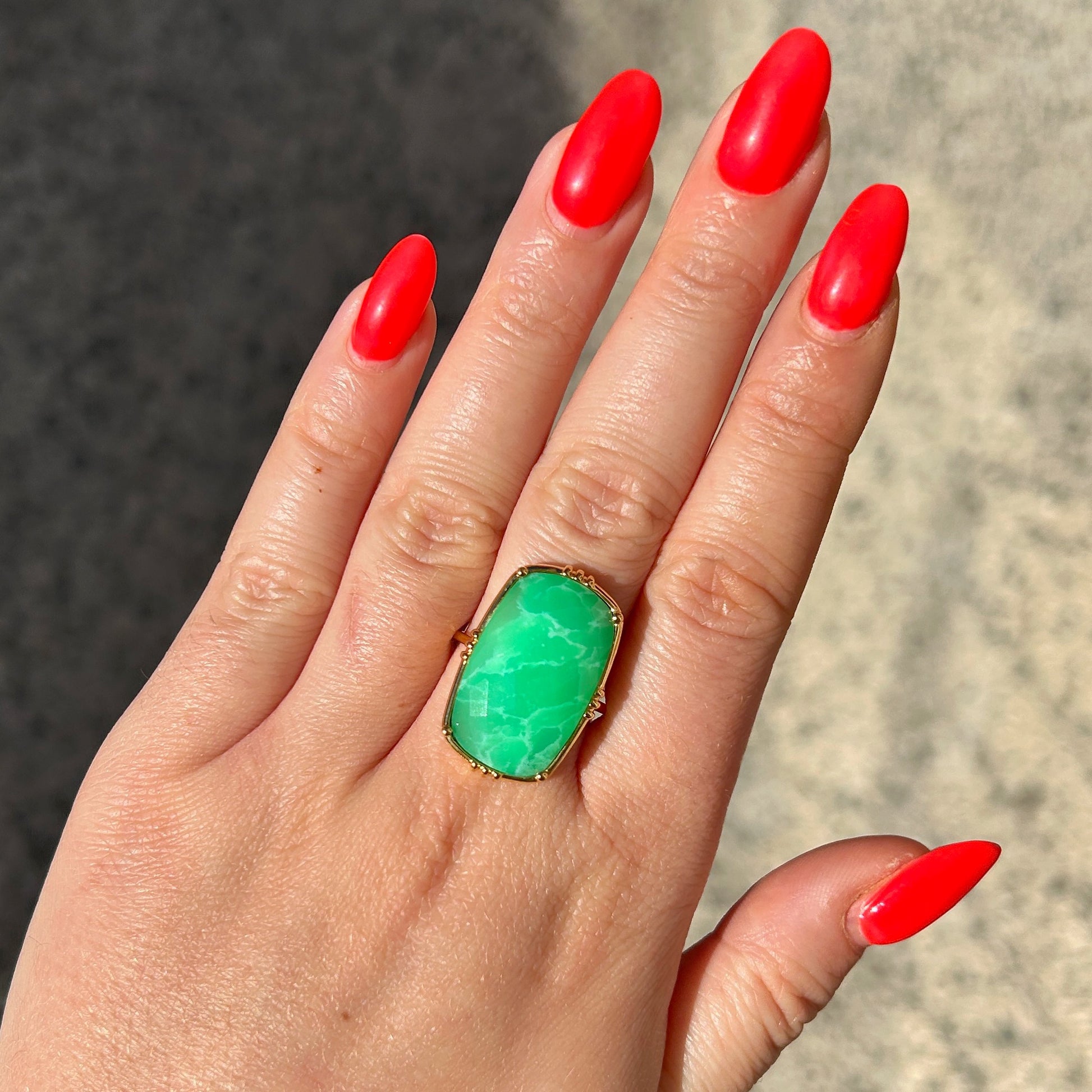 Grande bague pierre verte chrysoprase femme bijou statement