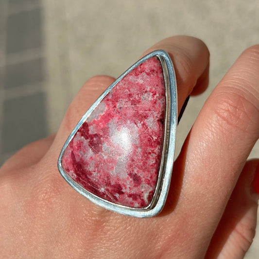 Bague rhodonite goutte argent 925 pierre naturelle rose