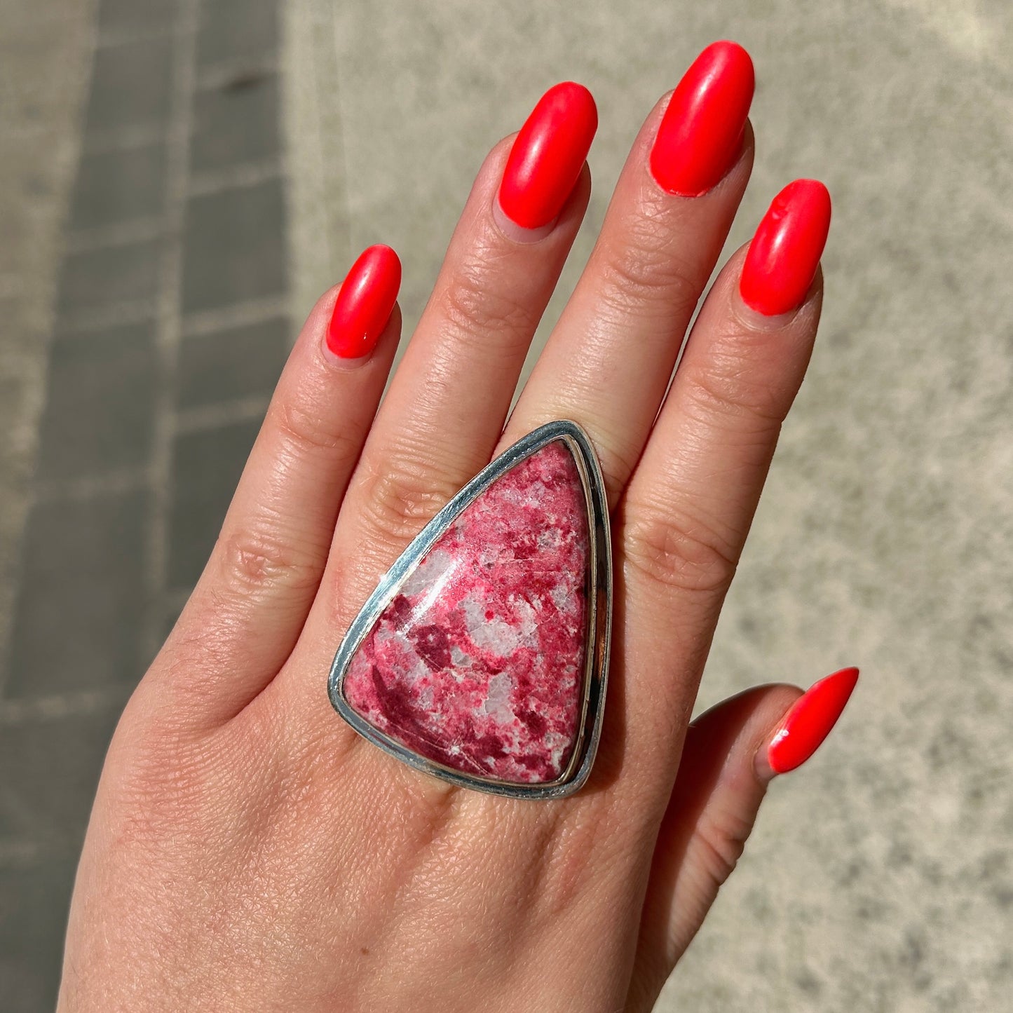 Bague goutte pierre naturelle rose argent 925