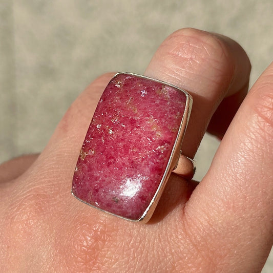 Bague rhodonite rectangle argent 925 pierre rose naturelle