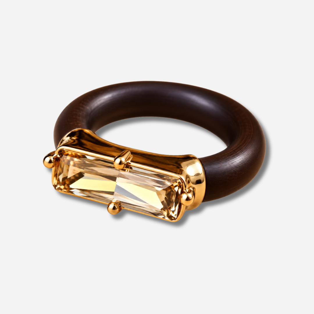 Bague Riva Champagne cristal rectangulaire et anneau brun