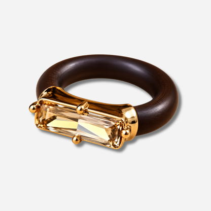 Bague Riva Champagne cristal rectangulaire et anneau brun