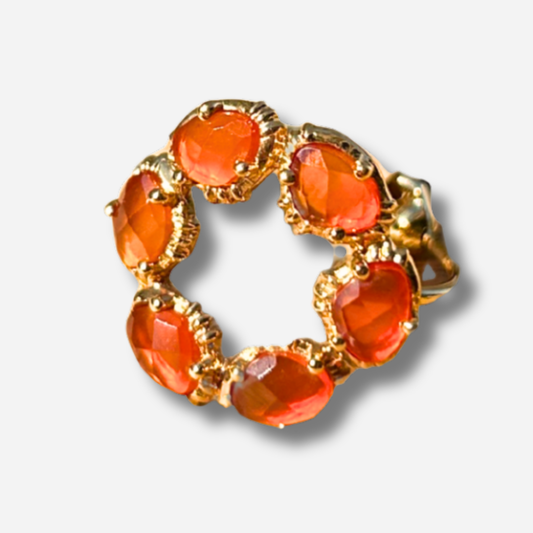 Bague ronde cornaline Au Fil de Lo pierre naturelle orange bague dorée reglable femme bijou solaire