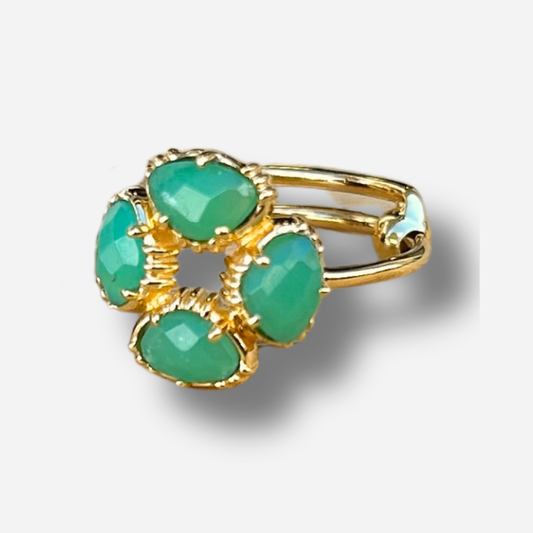 Bague ronde chrysoprase Au Fil de Lo pierre verte fine dorée reglable femme