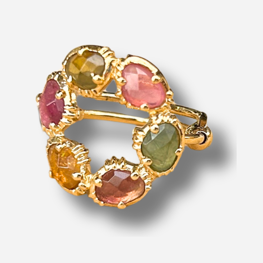 Bague tourmalines multicolores ronde Au Fil de Lo pierres naturelles colorées reglable femme dorée
