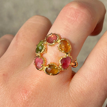 Bague tourmaline couleurs rose vert miel Au Fil de Lo design rond