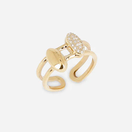 Bague Santa ZAG en acier inoxydable doré ajustable avec zirconiums