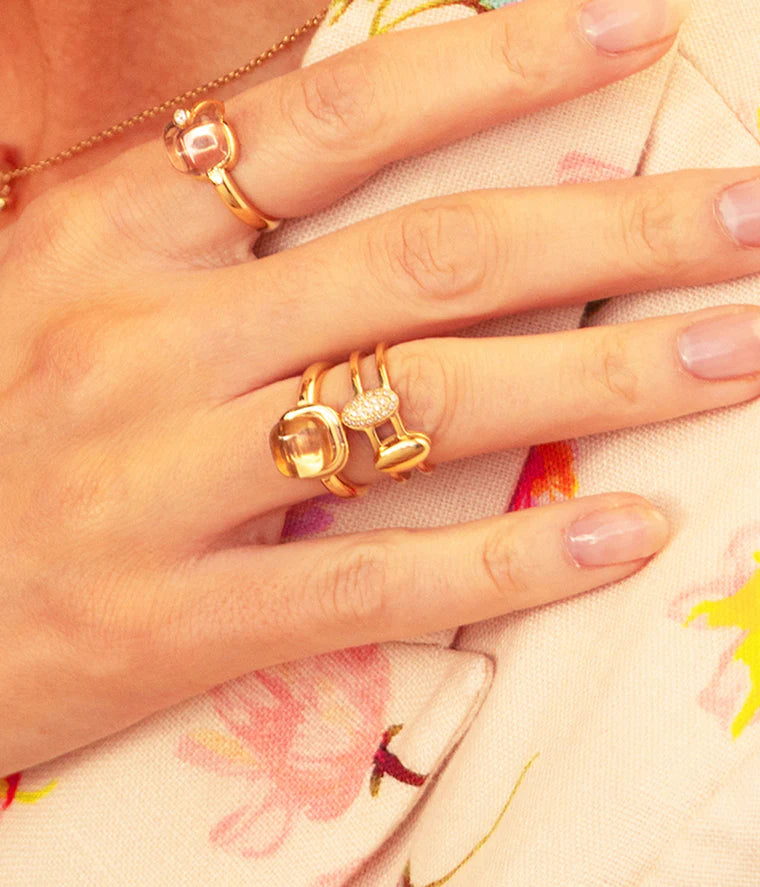 Bague Santa ZAG en acier inoxydable doré ajustable avec zirconiums